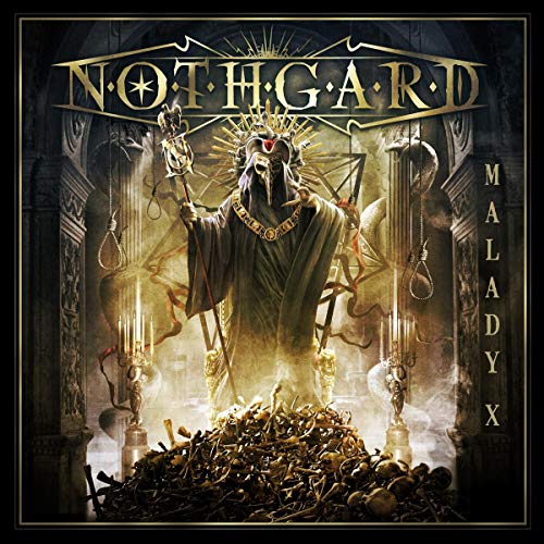 "Album cover art featuring a robed figure surrounded by bones and nooses."