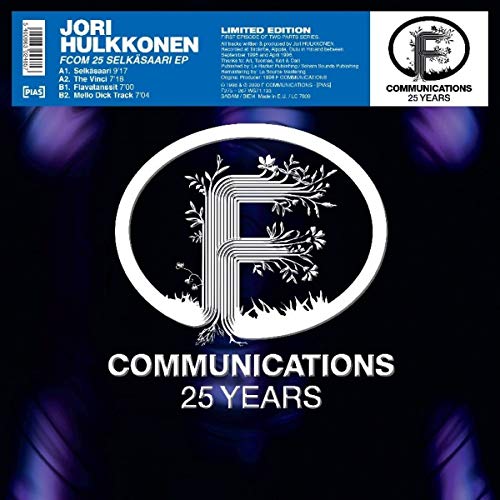 Vinyl record cover for Jori Hulkkonen’s “F Com 25 Selkasaari EP” with floral design.