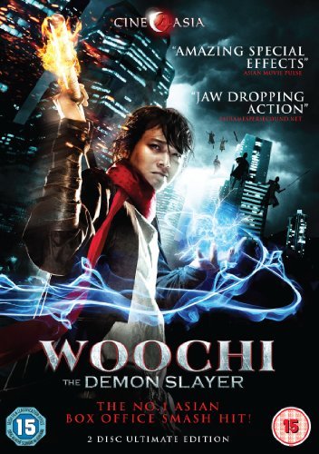 DVD cover for "Woochie The Demon Slayer" featuring a man with glowing hands.