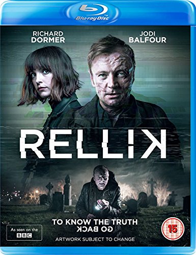 Blu-ray cover for Rellik featuring Richard Dormer and Jodi Balfour in a dark graveyard.