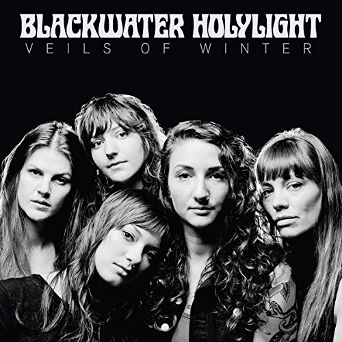 Black and white album cover featuring a group of five people.