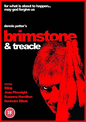 “Brimstone and Treacle” DVD cover: red text and a distressed face in red.