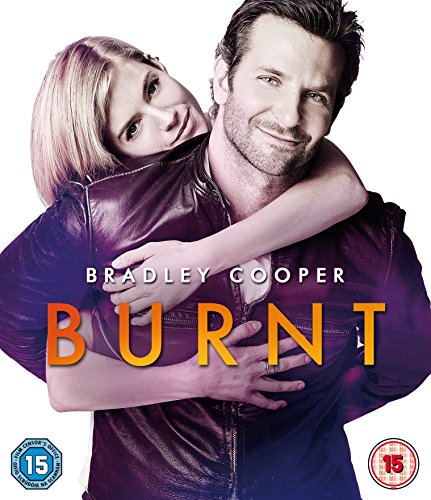 DVD cover for Burnt featuring Bradley Cooper being hugged from behind by a woman.