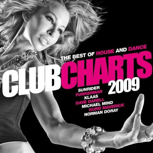 "CD cover featuring a woman dancing, with 'Clubcharts 2009' text on a black background."