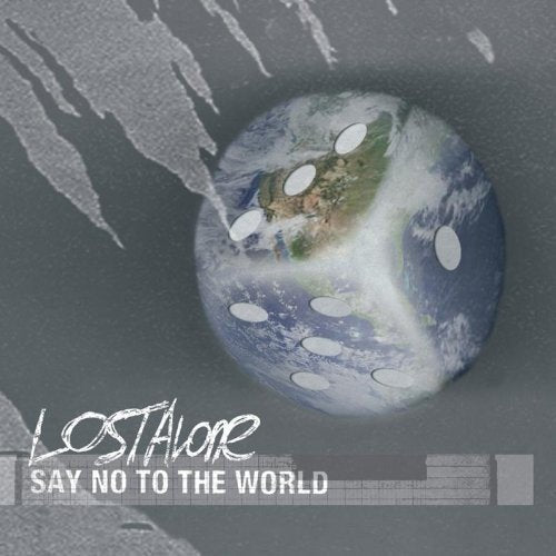 "CD cover art featuring a globe with CDs and 'LostAlone Say No To The World' text."