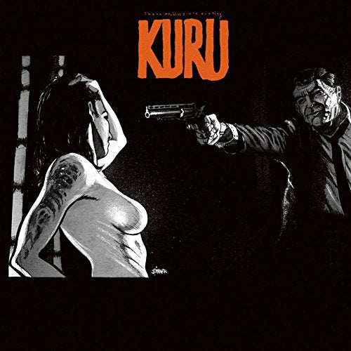 "Black and white comic cover art with a man pointing a gun at a woman."