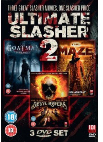 "Black DVD case with three horror movie covers and 'Ultimate Slasher 2' title."