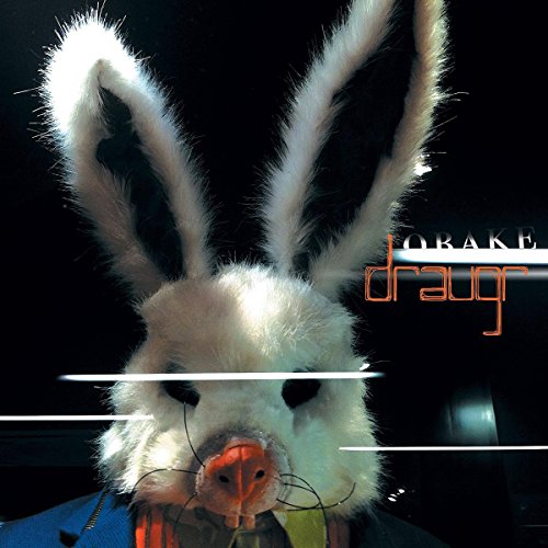 White rabbit with dark eyes and orange nose, album cover art.