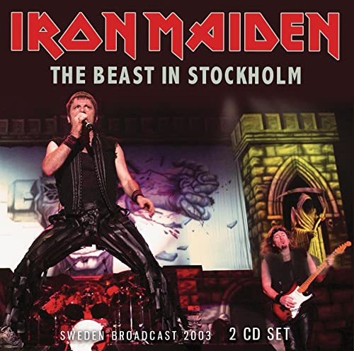 Iron Maiden album cover featuring a live performance image with band members.