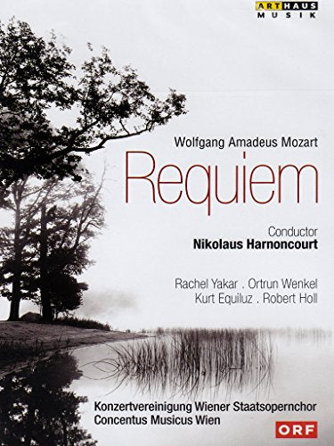 DVD cover for Mozart's Requiem, featuring a serene black-and-white lake scene.