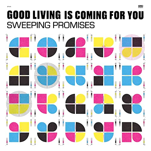 Album cover for Sweeping Promises, featuring colorful circular test card patterns.
