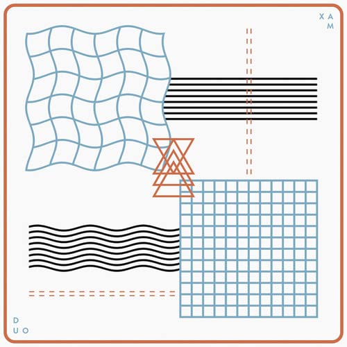 Album cover with abstract geometric shapes in blue, black, and orange.