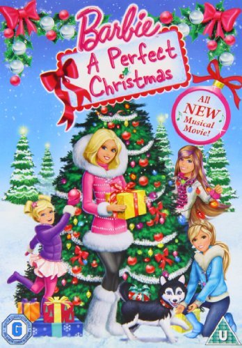 Barbie and friends celebrate Christmas with gifts and a decorated tree.
