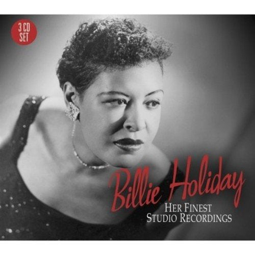 Billie Holiday CD cover with black-and-white portrait and red and white text.