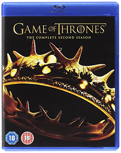 "Blu-ray case for Game of Thrones Season 2, featuring a gold crown on black background."