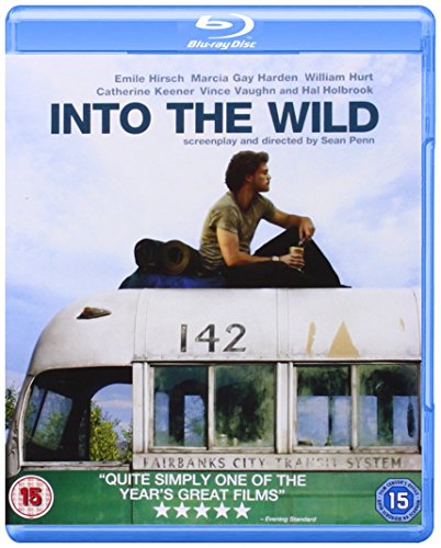 Into The Wild" Blu-ray cover featuring Emile Hirsch on a bus rooftop.