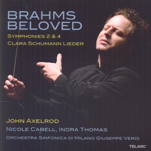 "Brahms Beloved" CD cover featuring a conductor holding a baton against a black background.
