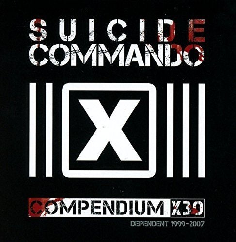 "Album cover with 'Suicide Commando' in distressed font, white 'X' on black background."