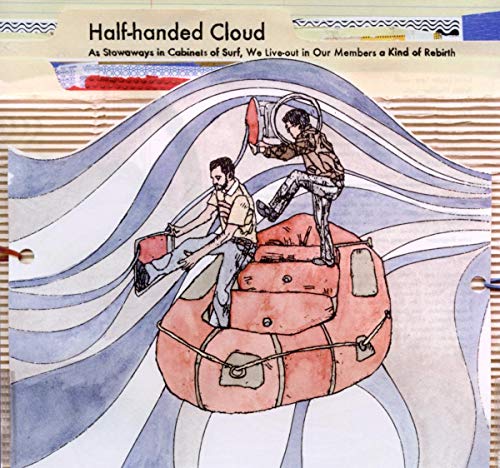 CD cover with illustrated men in a life raft on waves.