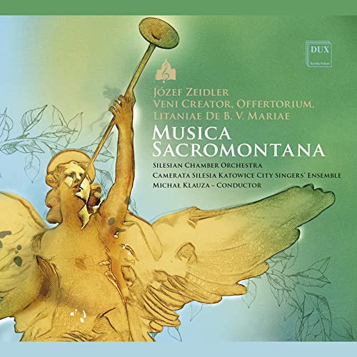 CD cover with an angel playing a trumpet against a green background.