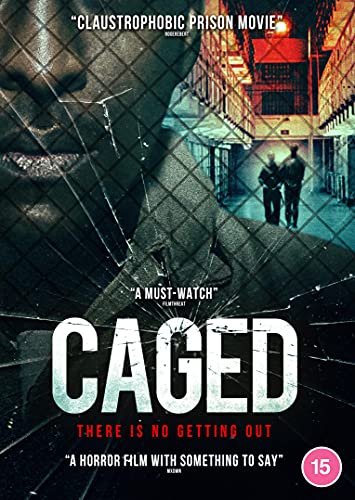 DVD cover for "Caged" featuring a distressed face behind wire mesh.