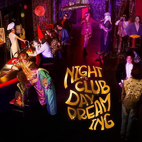 Album cover featuring a crowded, costumed band in a nightclub setting.