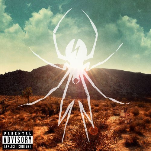 "Album cover with desert landscape, white splatter, and 'My Chemical Romance' in pink and black."