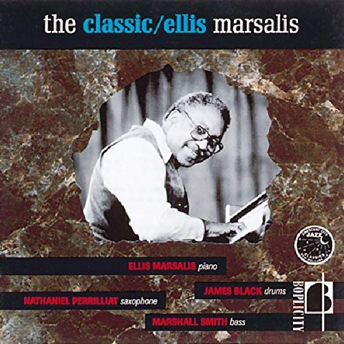 CD cover featuring Ellis Marsalis at a piano, black and white image.