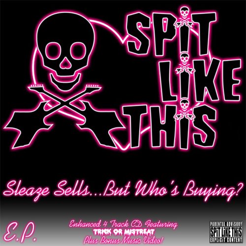 A black album cover with neon pink skull and text "Spit Like This".