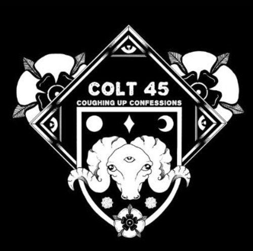 A black square with a white emblem featuring a ram's head and text "Colt 45".