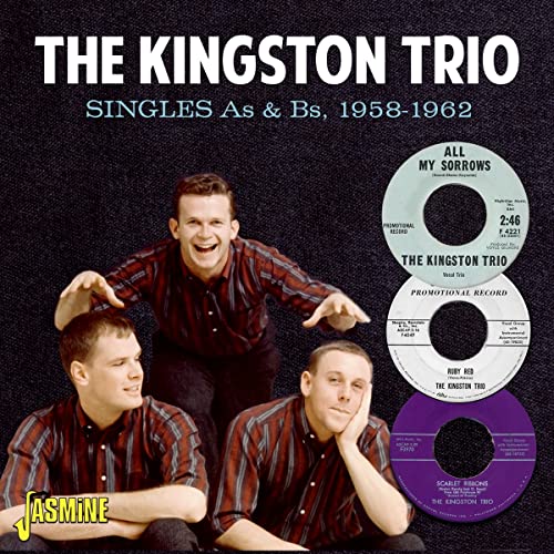CD cover for Kingston Trio singles compilation, 1958-1962, with band photo.