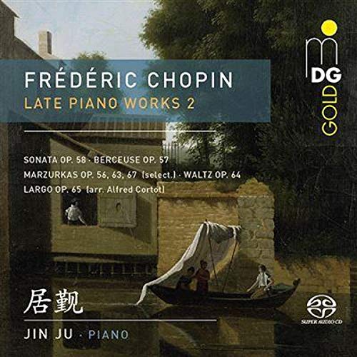 "CD cover with serene river scene, boats, and Chopin's 'Late Piano Works 2' text."