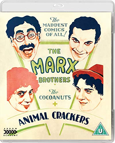 "Blu-ray case with a vintage-style cover featuring four Marx Brothers' caricatures."