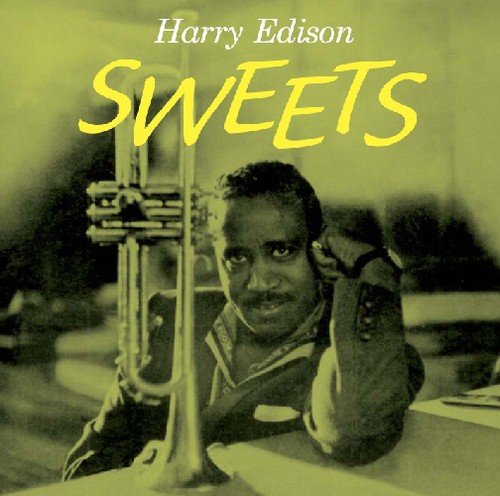 "CD cover with sepia-toned photo of Harry Edison holding a trumpet."