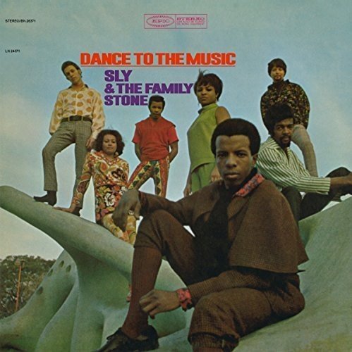 Vinyl record cover featuring Sly & The Family Stone posing on a sculpture.
