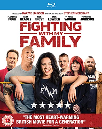 Fighting With My Family" Blu-ray cover featuring the film's cast and title.
