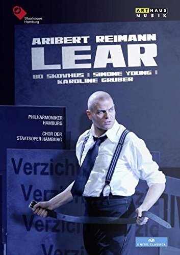 DVD cover featuring a bald man holding a broken rope, with opera title "Lear" displayed.