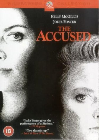 DVD cover for "The Accused" with black-and-white images of two women's faces.