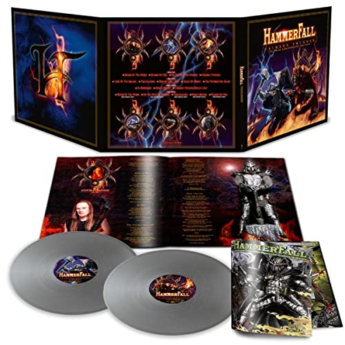 Hammerfall “Crimson Thunder” 20th Anniversary silver vinyl record with gatefold sleeve.