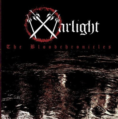 "Album cover with 'Warlight' logo, crossed swords, and dark, bloody water on a black background."