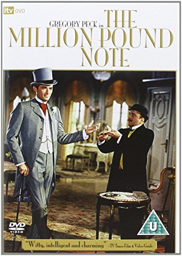 A DVD cover for the 1959 film "The Million Pound Note" is shown. The cover features a still image from the film, depicting two men standing in a room. One man, dressed in a top hat and grey suit, is holding a cane in his right hand and gesturing with his left. The other man is standing opposite him, wearing a black suit and hat, and appears to be handing something to the first man. A small table is positioned between them. At the top