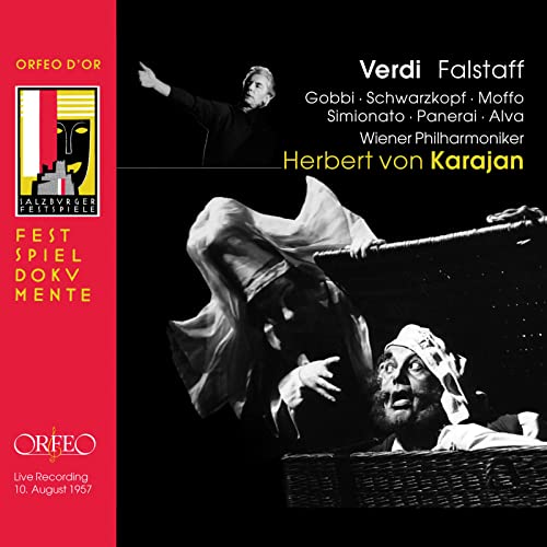 CD cover for Verdi’s Falstaff, featuring operatic figures in costume.