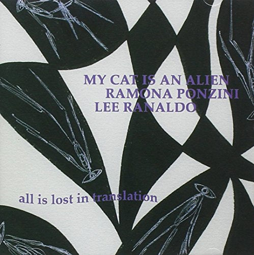 CD cover with abstract black and white shapes, purple text, and eyes.