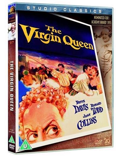 DVD cover for "The Virgin Queen" featuring Bette Davis and actors in costume.