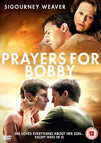 "Prayers for Bobby" DVD cover featuring a mother and son, and two men embracing.