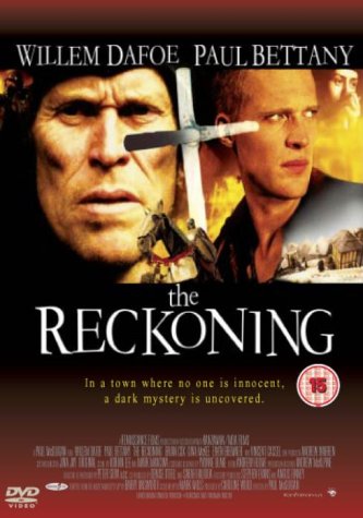 "The Reckoning DVD cover featuring Willem Dafoe and Paul Bettany with a sword."
