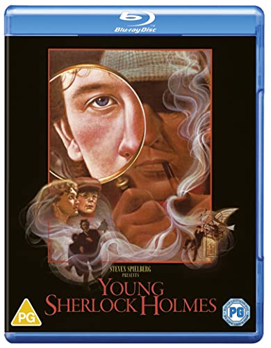 Young Sherlock Holmes" Blu-ray cover featuring a boy with a magnifying glass.