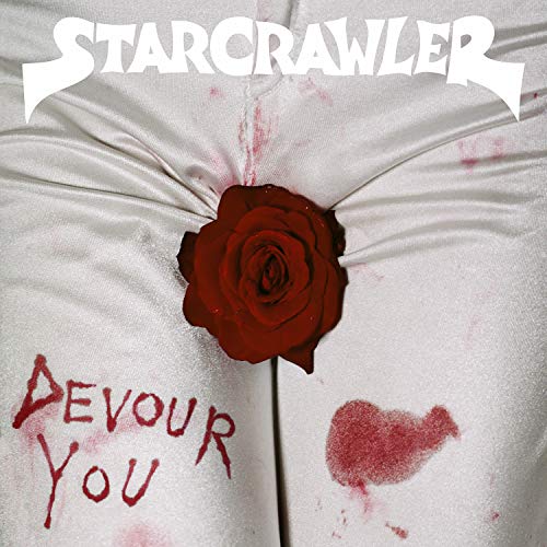 Album cover for Starcrawler’s “Devour You” featuring a red rose and blood-like stains.