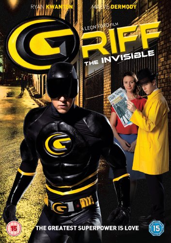 DVD cover for "Griff The Invisible" featuring a superhero in black.