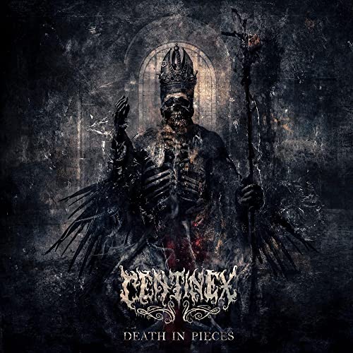 Dark album cover featuring a skeletal figure in regal robes and a crown.